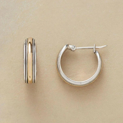Créoles en argent avec ligne dorée vintage
