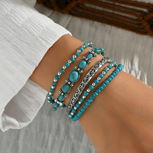 Set de bracelets bohèmes en perles de turquoise