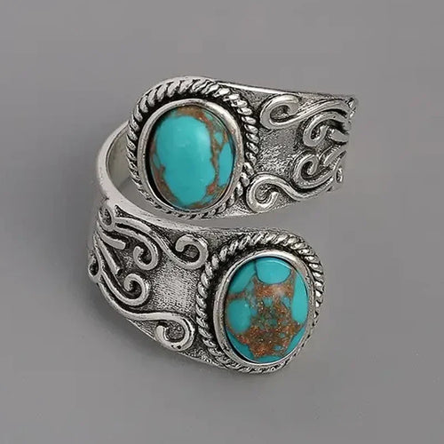 Bague élégante vintage bande croix en turquoise