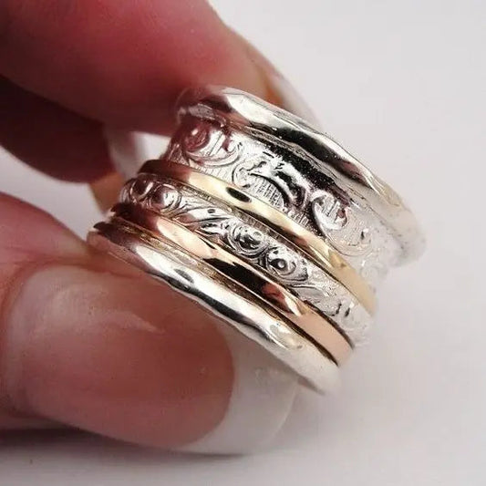 Bague vintage en or et argent
