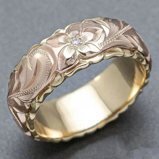 Bague vintage fleur de rose en or